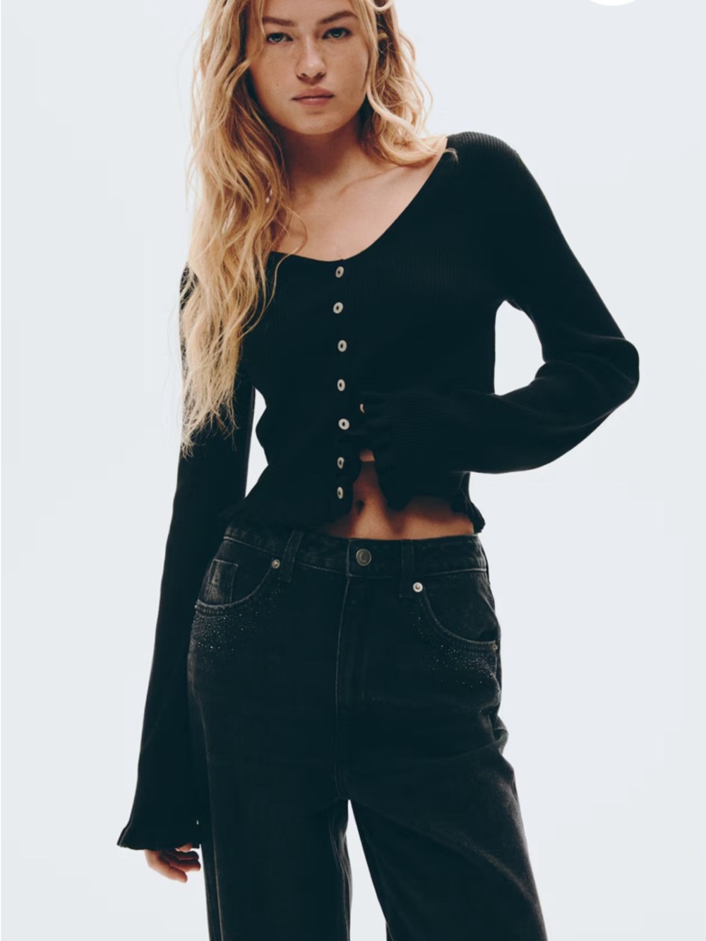 H&M Black Ruffle Trimmed Cardigan